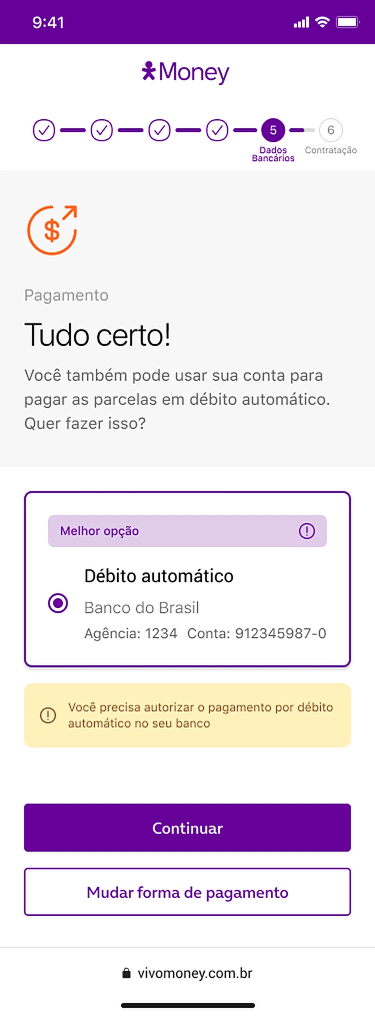 Dados bancários com débito automático como melhor opção