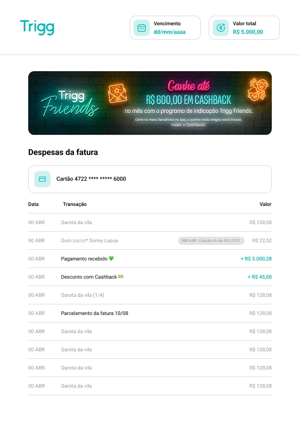 Página 3: Trigg Friends e despesas