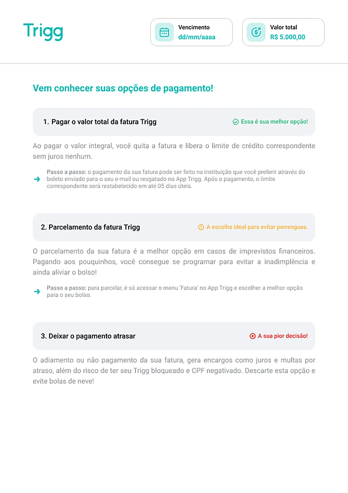 Página com as opções de pagamento