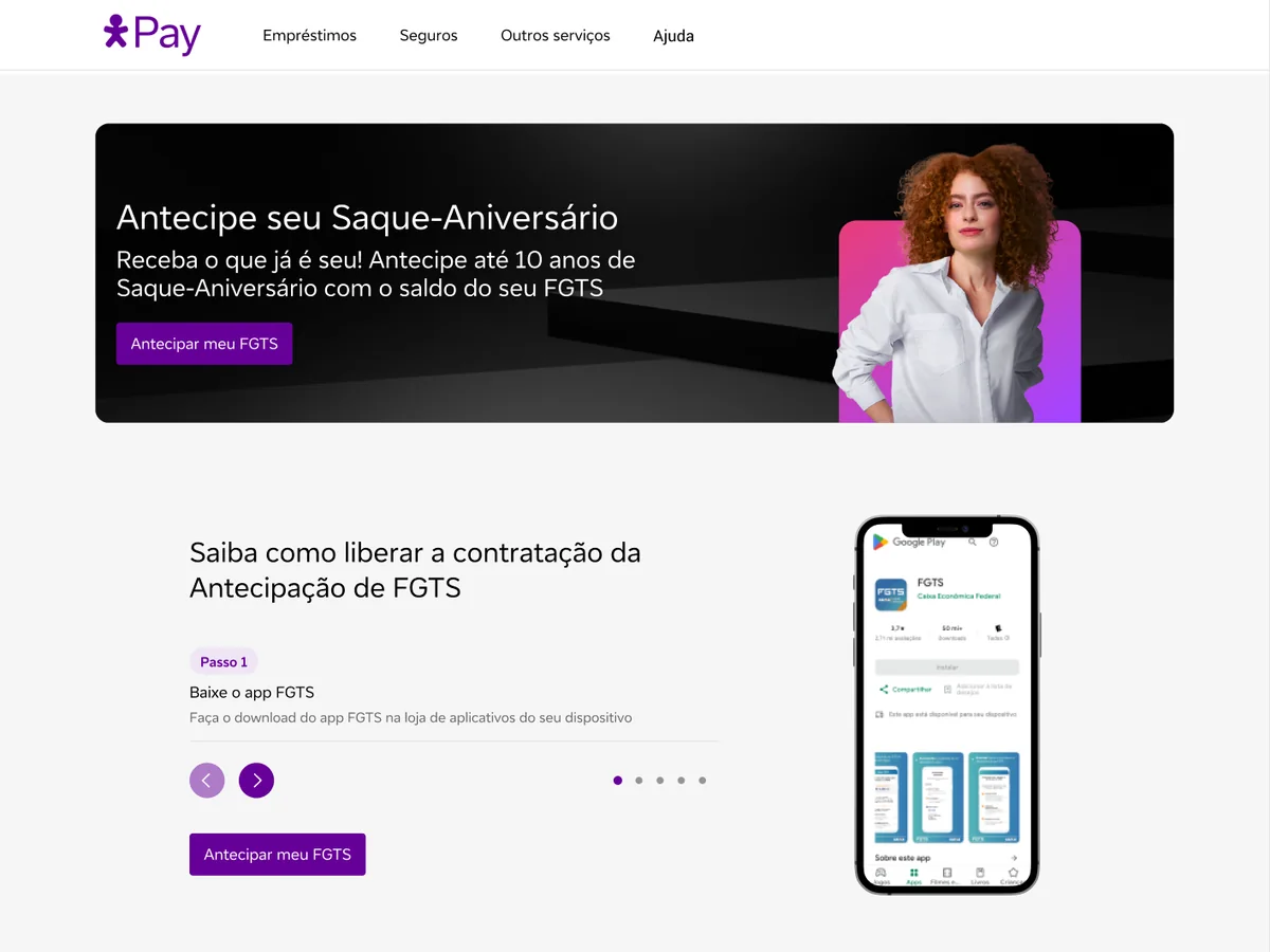 Landing page da antecipação do FGTS
