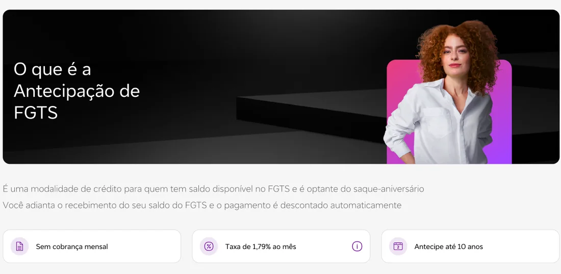 Trecho da landing page explicando a antecipação do FGTS