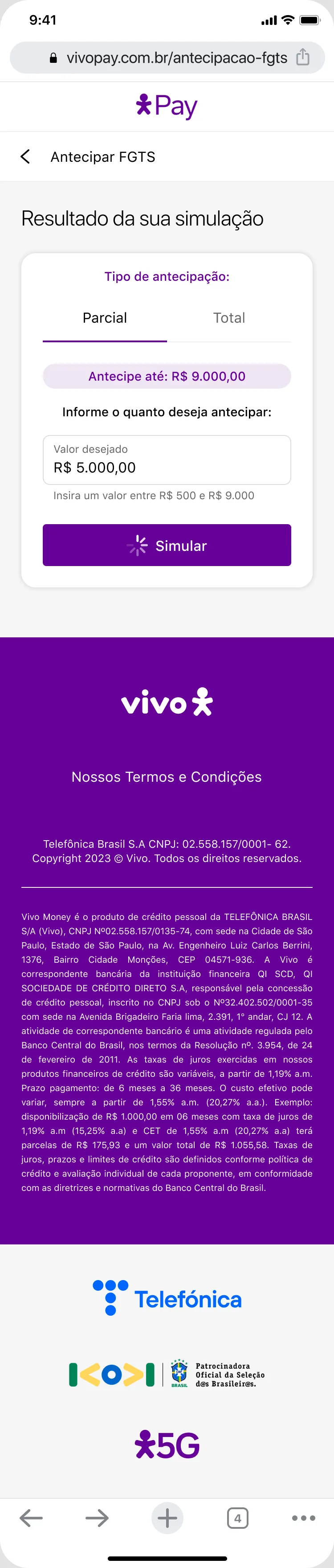 Simulação parcial: campo com o valor desejado