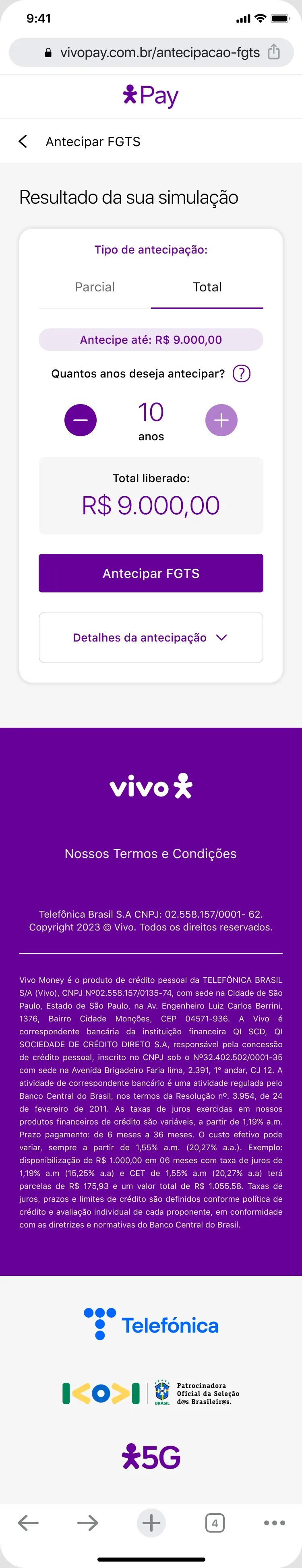 Simulação da antecipação do FGTS