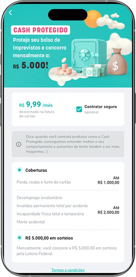 Interface antiga da oferta do Cash Protegido