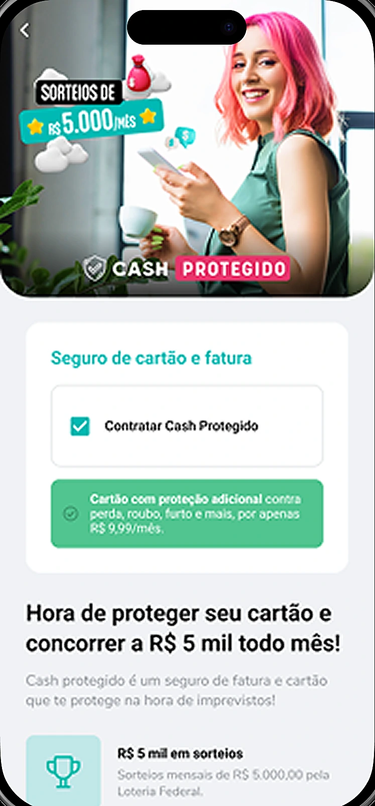 Topo da interface v2 do Cash Protegido