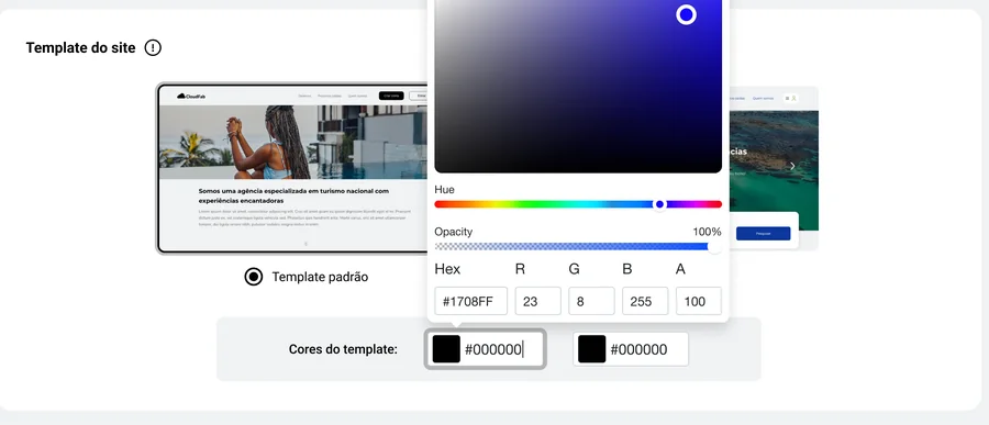 Configuração do template e da cor do site