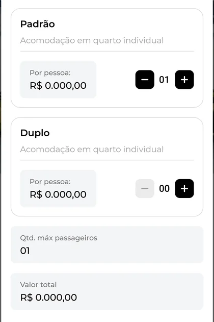 Seleção de acomodação com preço por pessoa