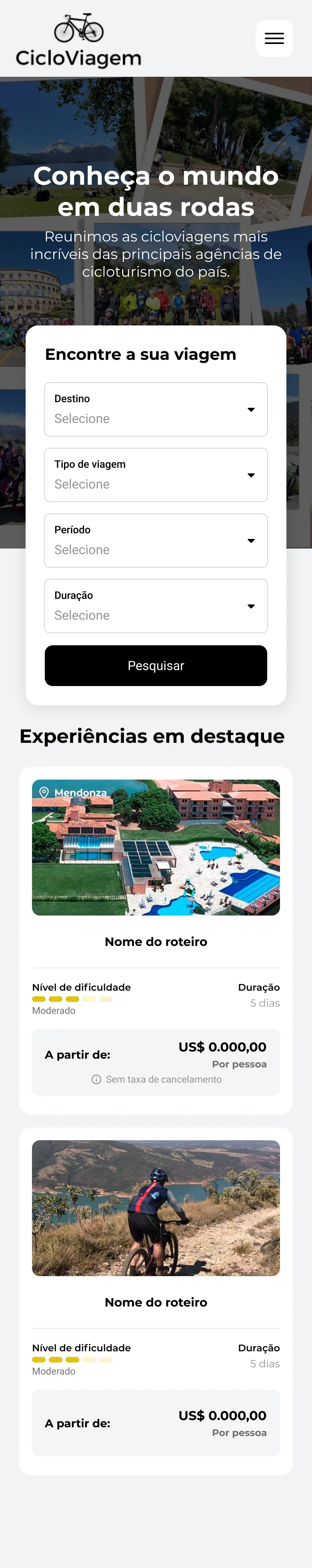 Página inicial do portal na versão mobile