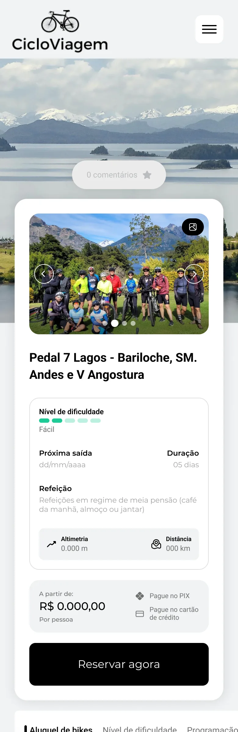 Página do roteiro no celular