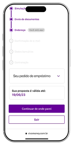Retomada na etapa de endereço